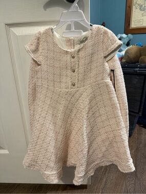 Rachel Zoe Cream Tweed Girls' Dress with Pearl Buttons